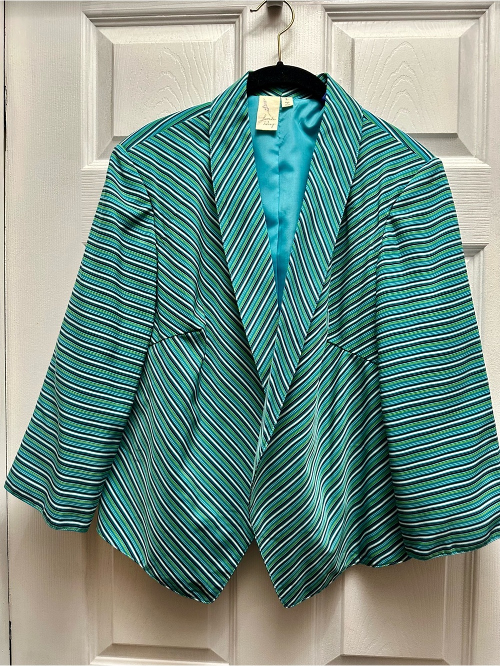 Lavender & Honey High-Low Open-Front Women's Blazer - Teal Blue, Large